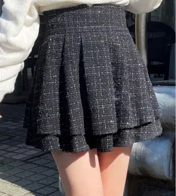 abc use face 트위드 턱 미니 플레어 스커트 인빵 포함