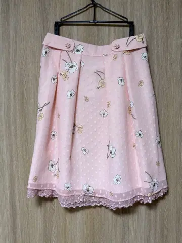 꽃무늬 도트 플레어 스커트 핑크