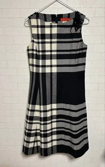 요크랜드 체크 무늬 울 원피스 블랙 사이즈 7AR