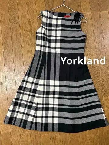 요크랜드 체크 무늬 울 원피스 블랙 사이즈 7AR