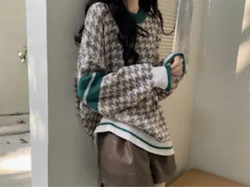 138 레트로 하운드투스 체크 니트 카멜 여성용 한국