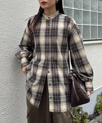 CIAOPANIC TYPY 허리 마크 체크 오버 셔츠