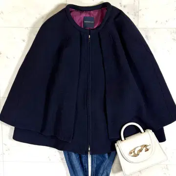 새상품급 투모로우랜드 컬렉션 울 케이프 판초 코트 네이비 M