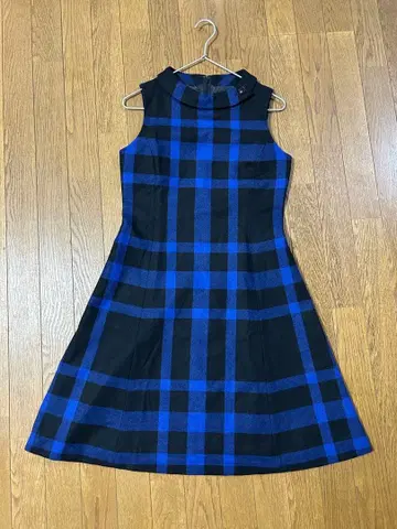 요크랜드 체크 무늬 울 원피스 파랑 사이즈 7AR 블루