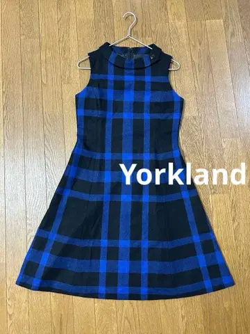 요크랜드 체크 무늬 울 원피스 파랑 사이즈 7AR 블루