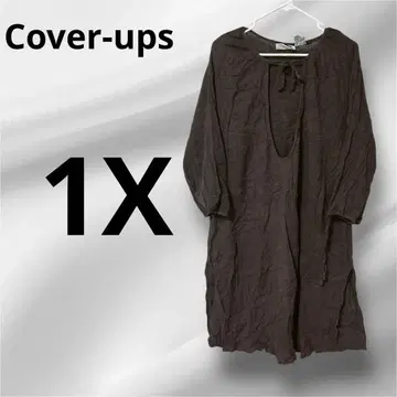 Cover-ups 브라운 V넥 셔츠 원피스 1X 루즈핏