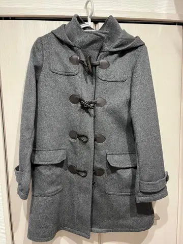 그레이 더플 코트 후드 부착
