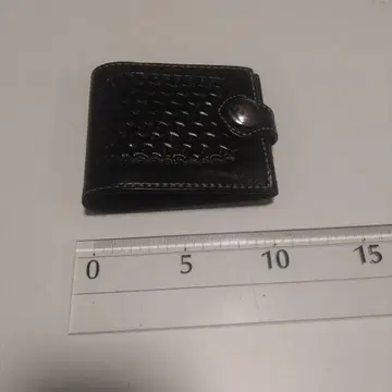 퍼니 블랙 가죽 이단 접이식 지갑 바스켓 스탬프