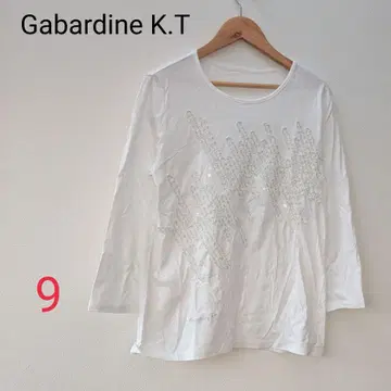 가바딘 K.T 7부 소매 티셔츠 화이트 사이즈 9 자수 튤 테이프