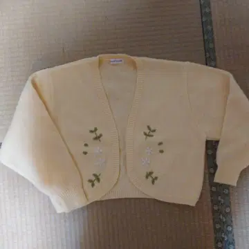 연한 옐로우 컬러 꽃 자수 가디건, 볼레로풍
