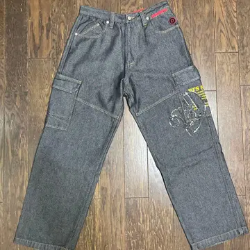 PJS SURF 와이드 데님 카고 팬츠 배기 팬츠