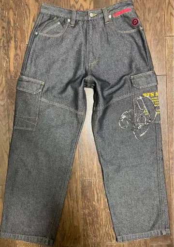 PJS SURF 와이드 데님 카고 팬츠 배기 팬츠