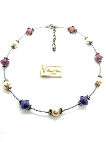 [ 이탈리아제 ] 베네치안 유리 목걸이 퍼플 핑크 베이스