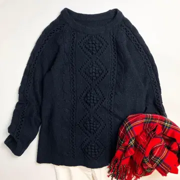 다마 컬렉션 울 케이블 니트 모자 꽁지 네이비 크루넥