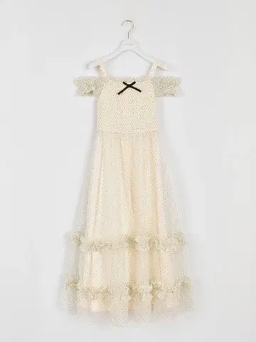 Evelyn 도트 오프숄더 OP 화이트