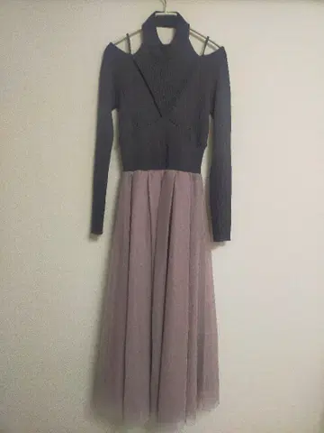 MERCURYDUO 어깨 트임 니트 x 튤 도킹 원피스 M 그레이