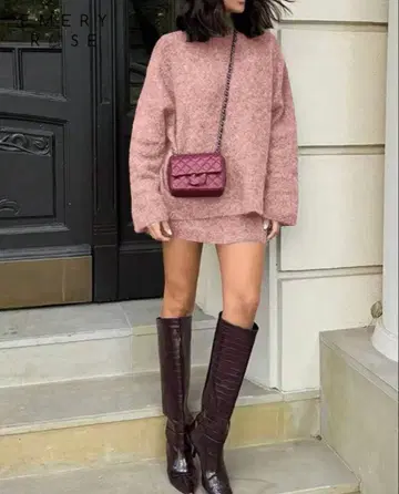 EMERY ROSE 여성용 그레이 니트 스웨터 & 미니 스커트 세트