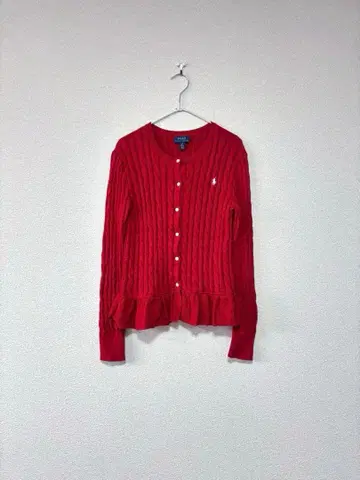 랄프 로렌 페플럼 가디건 케이블 짜임 빨간색 150