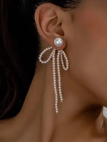 펄 리본 디자인 귀걸이