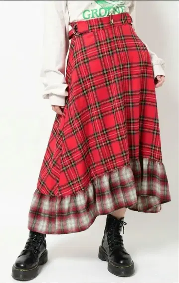 헴프릴 미디 스커트 레드 jouetie