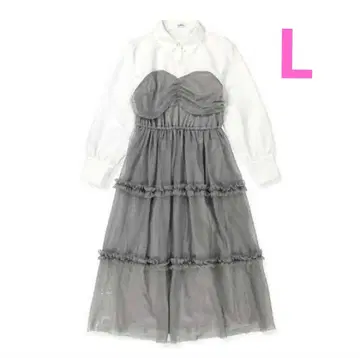 [새상품] 시마무라 maki 도킹 원피스 그레이 L 튤 셔츠