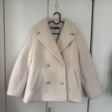 미사용급 ZARA 부클 더블 브레스트 미디 기장 코트 XS