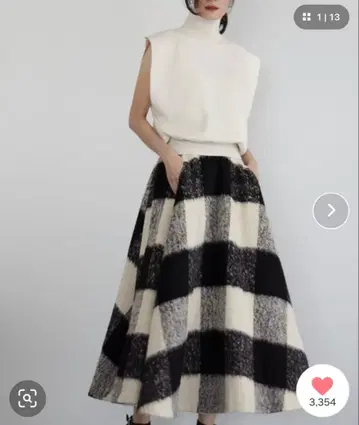 VERY 1월호 게재 ] 블록 체크 기모 롱 플레어 스커트