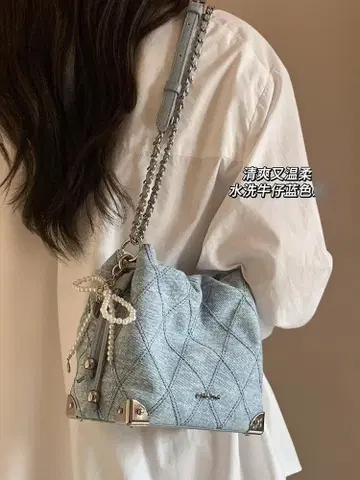 Chio2nd 데님 블루, 섬세한 체인 숄더 새상품