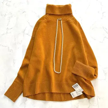 택 포함 새상품 이에나 캐시미어 혼방 AQUA 하이넥 와이드 니트 오렌지