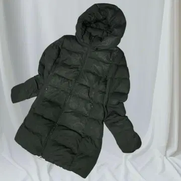 유니클로 블랙 후드 부착 롱 다운 자켓 S