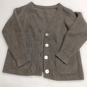 로페 V넥 라쿤 가디건 브라운