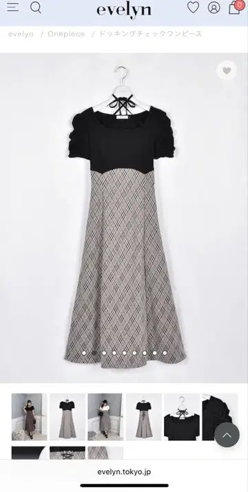 evelyn 체크 무늬 롱 원피스 반팔