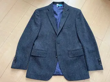 영국 MOON 사제 트위드 원단 네이비 헤링본 테일러드 자켓