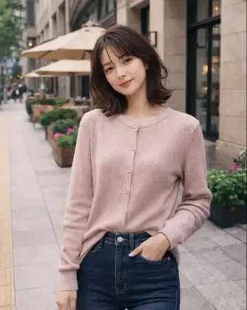 TOCCA 핑크 리브 긴팔 가디건