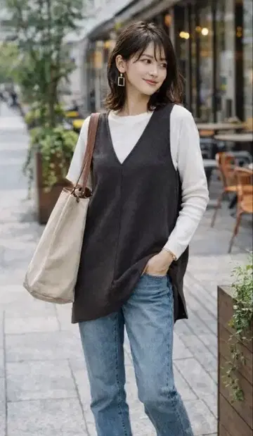 CYNICAL 슬리브리스 V넥 니트 원피스 M 다크 그레이