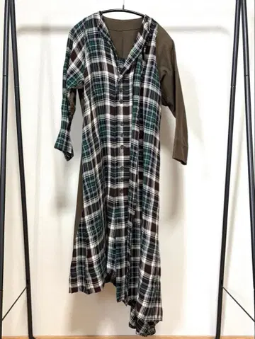 Y's 체크 무늬 롱 원피스 비대칭 와이즈