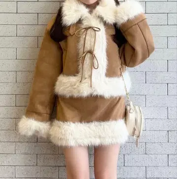 페이크 무스탕 리본 아우터 퍼 스커트/셋업 낱개 판매 가능