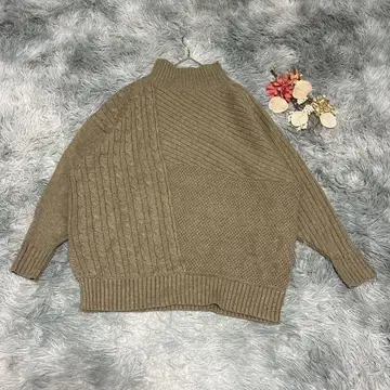 coen 코엔 ( F ) 긴팔 절개 패턴 와이드 니트 하이넥 울 혼방