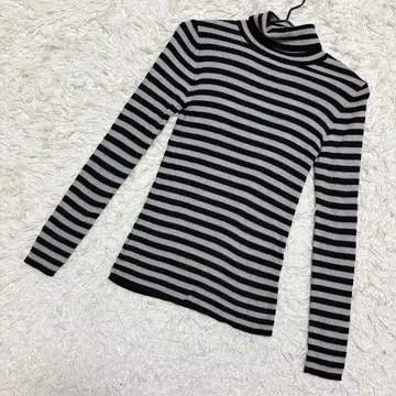 로페피크닉 터틀넥 리브 니트 보더 무늬 아크릴 혼방 핏감