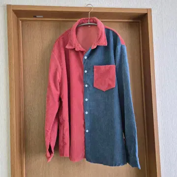 코듀로이 절개 셔츠 바이컬러 레드 계열 x 블루 계열 M