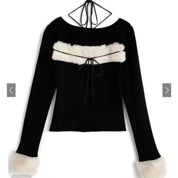 그레일 퍼 홀터넥 리본 니트탑