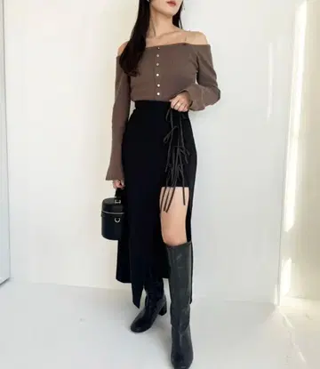 리본 레이어드 롱 스커트