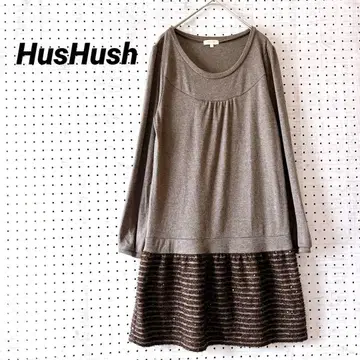 해쉬아쉬 이소재 절개 원피스 긴팔 (3) 스트라이프 스커트 브라운