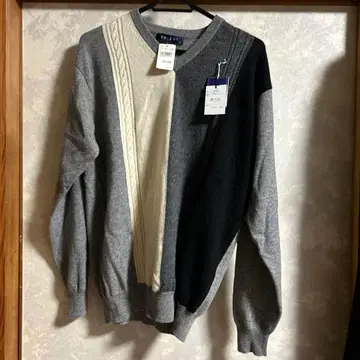 VOLUNT L 사이즈 니트 스웨터 그레이/화이트/블랙