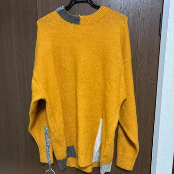머스타드 패치워크 니트 스웨터 긴팔
