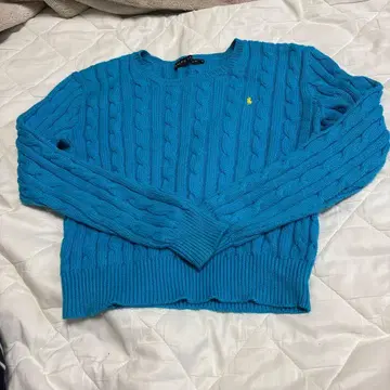 폴로 케이블 니트 스웨터 파랑