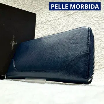 PELLE MORBIDA 발카 슈링크 가죽 라운드 지퍼 장지갑 네이비