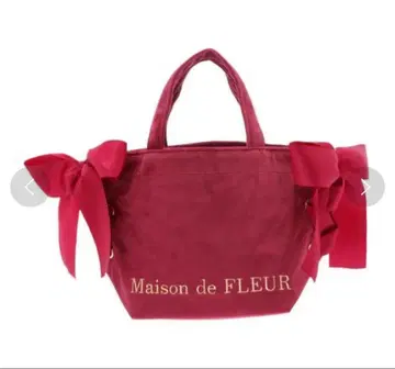 메종 드 플뢰르 벨로아 사이드 리본 토트 빨간색 보르도 벨로아 토트