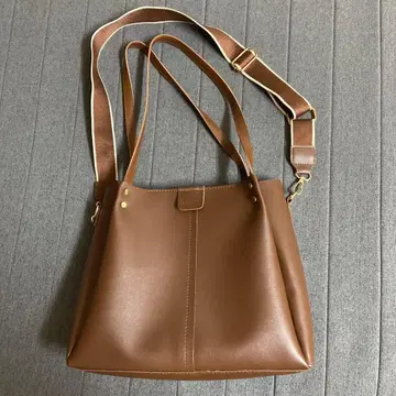 브라운 합성 피혁 토트백