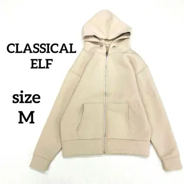 클래식 엘프 풀 집업 후드티 M 베이지 캥거루 포켓